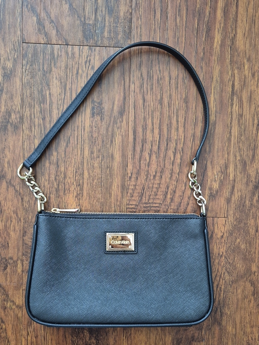 Calvin Klein Black Shoulder Bag with Gold Accents
